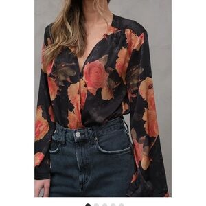 Floral Black and Orange Women's Bodysuit